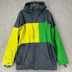 Burton Sutton Dryride Hooded Ski Jacket LG Green Yellow Colorblock Snowboarding